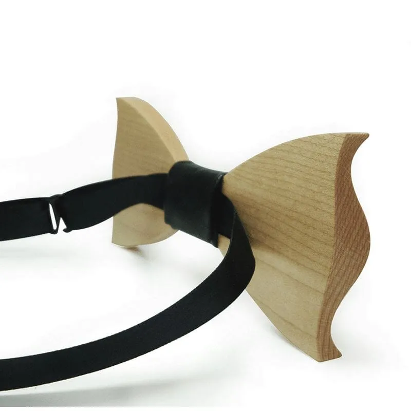 Dark Wood Light Blue Fabric Adult Bow Tie