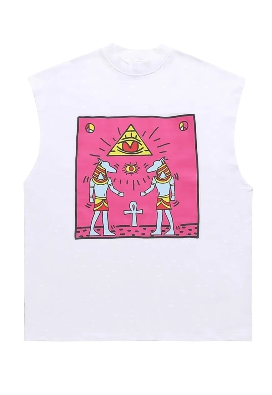 Egyptian print sleeveless tshirt grunge tank top surfer vest