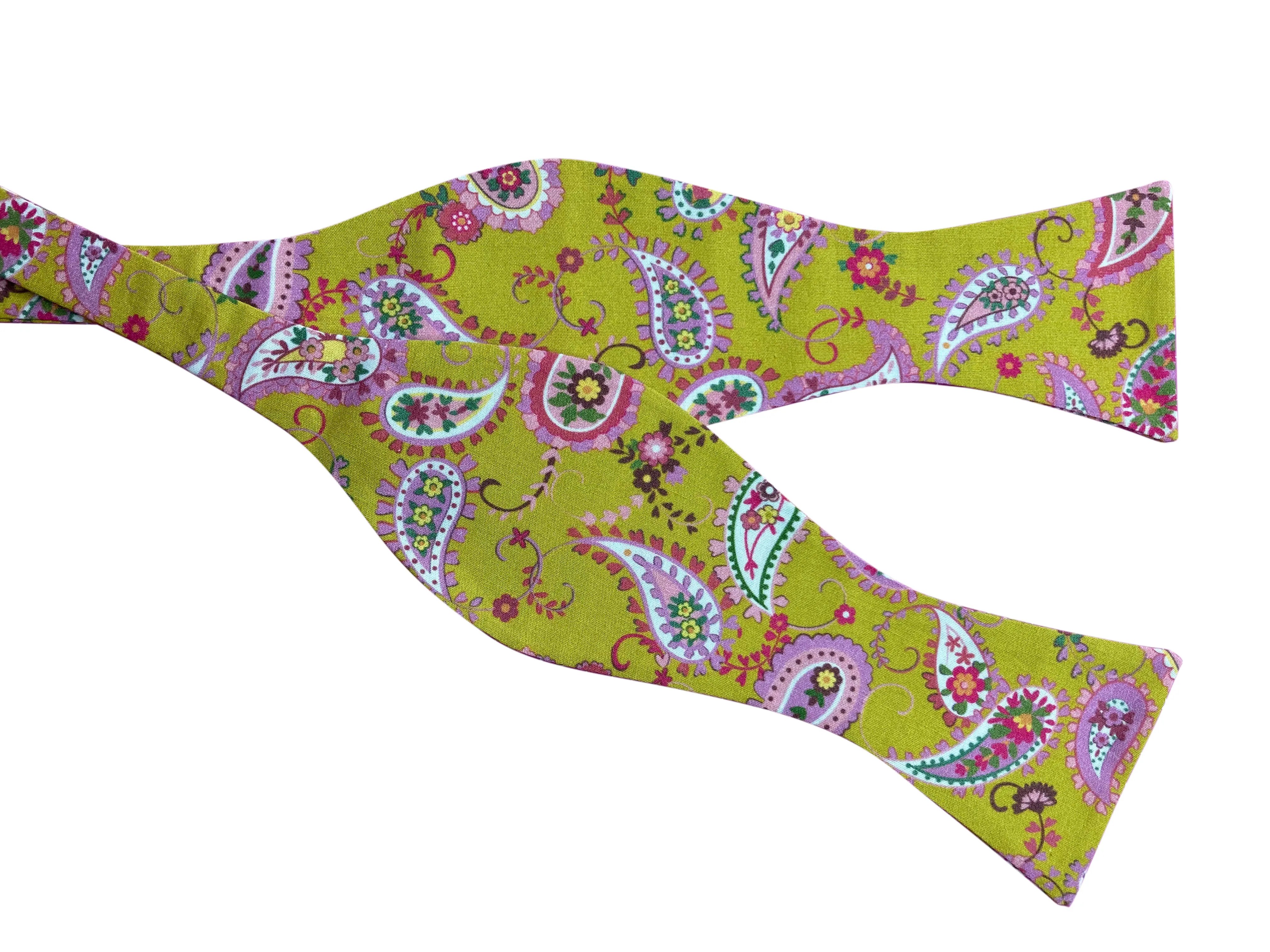 Green and Pink Paisley Self-Tie Bow Tie