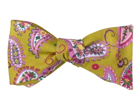 Green and Pink Paisley Self-Tie Bow Tie
