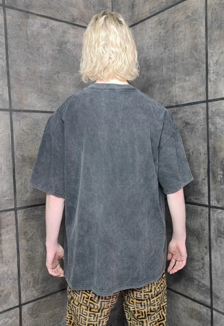 Premium grunge t-shirt vintage wash angel tee in acid black