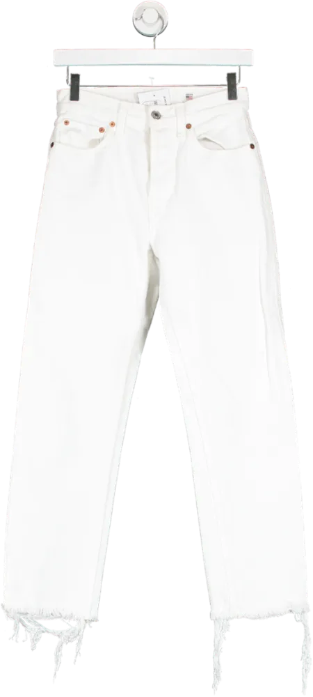 RE/DONE White High Rise Stove Pipe Jeans W25
